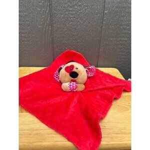 Petco Red Plush Dog Baby Lovey Blanket Heart Print Ears & Paws Squeaker Toy